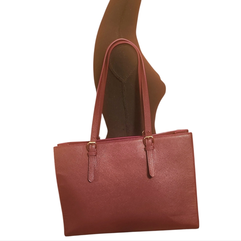 LOVEVOOK Deep Plum Vegan Leather Laptop Tote Bag NWOT 17.3" Work Purse